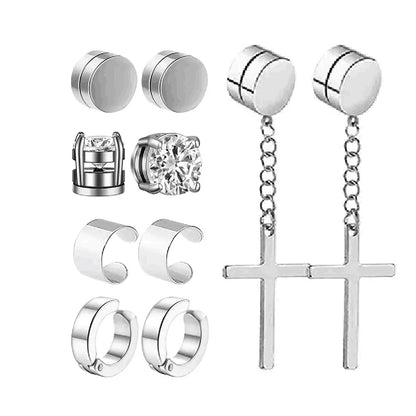Mens Magnetic Stainless Steel Clip Earrings Set No Piercing - Smarsty