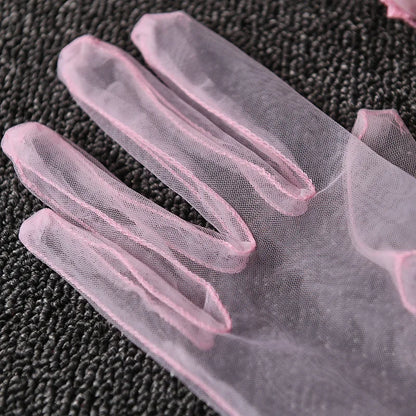 Women Lace Tulle Gloves Stretchy Full Finger Wedding Gloves - Smarsty