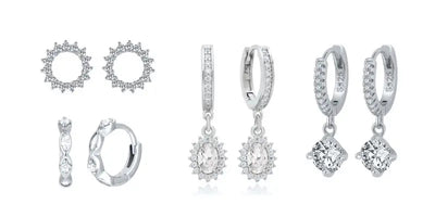 925 Sterling Silver Hoop Earrings White Crystal Luxury - Smarsty