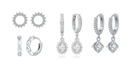 925 Sterling Silver Hoop Earrings White Crystal Luxury - Smarsty