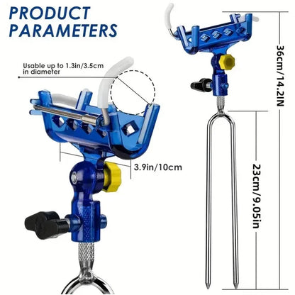 2-piece stainless steel fishing rod holder, 360° adjustable one-touch lock, reinforced nylon tip and tapered drill rod self-lock