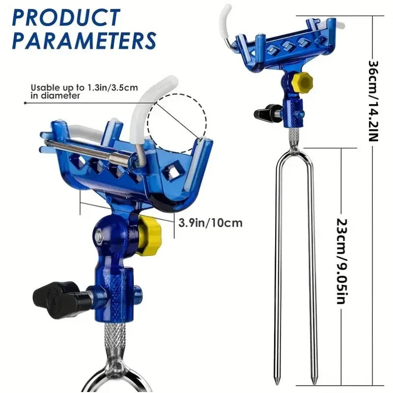 2-piece stainless steel fishing rod holder, 360° adjustable one-touch lock, reinforced nylon tip and tapered drill rod self-lock