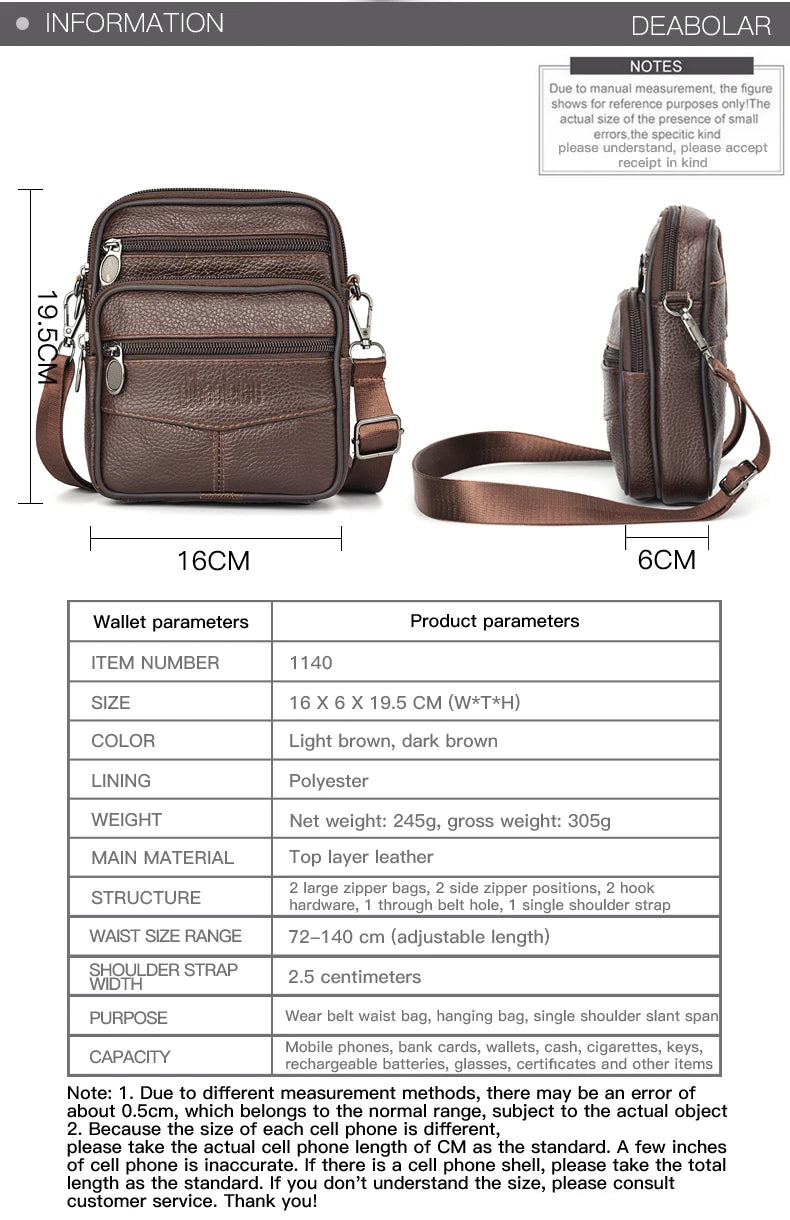 Mens Genuine Leather Crossbody Bag Vertical Multifunctional - Smarsty