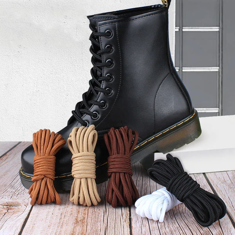 2pcs/ Pair Round Solid Polyester Black Brown Shoelaces For Marten Boot Women Men Outdoor Hiking Boots Sports Shoes Lace Strings - Smarsty