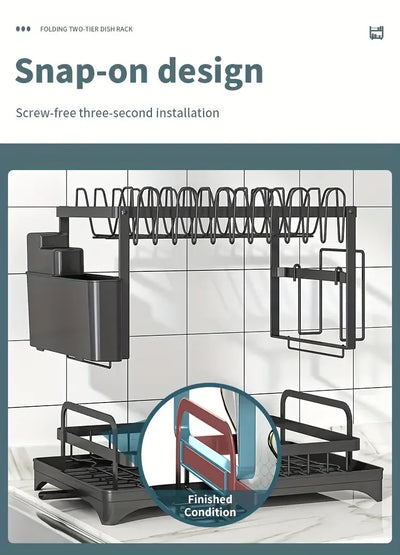Dish Drying Rack, 2 Tier Large Dish Drying Rack for Kitchen Counter with Drainboard Stainless Steel Dish Drainer for Dish&Cup by Smarsty