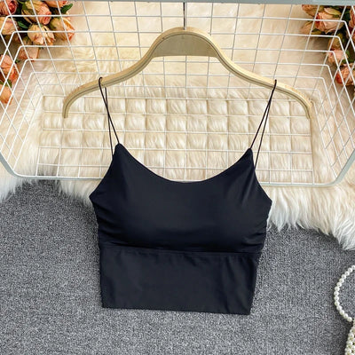 Women Crop Tops Sexy Solid Color Camisole Ice Silk Tube Top Seamless Sports Tank Top Wireless Underwear Padded Bra Bralette Vest - Smarsty