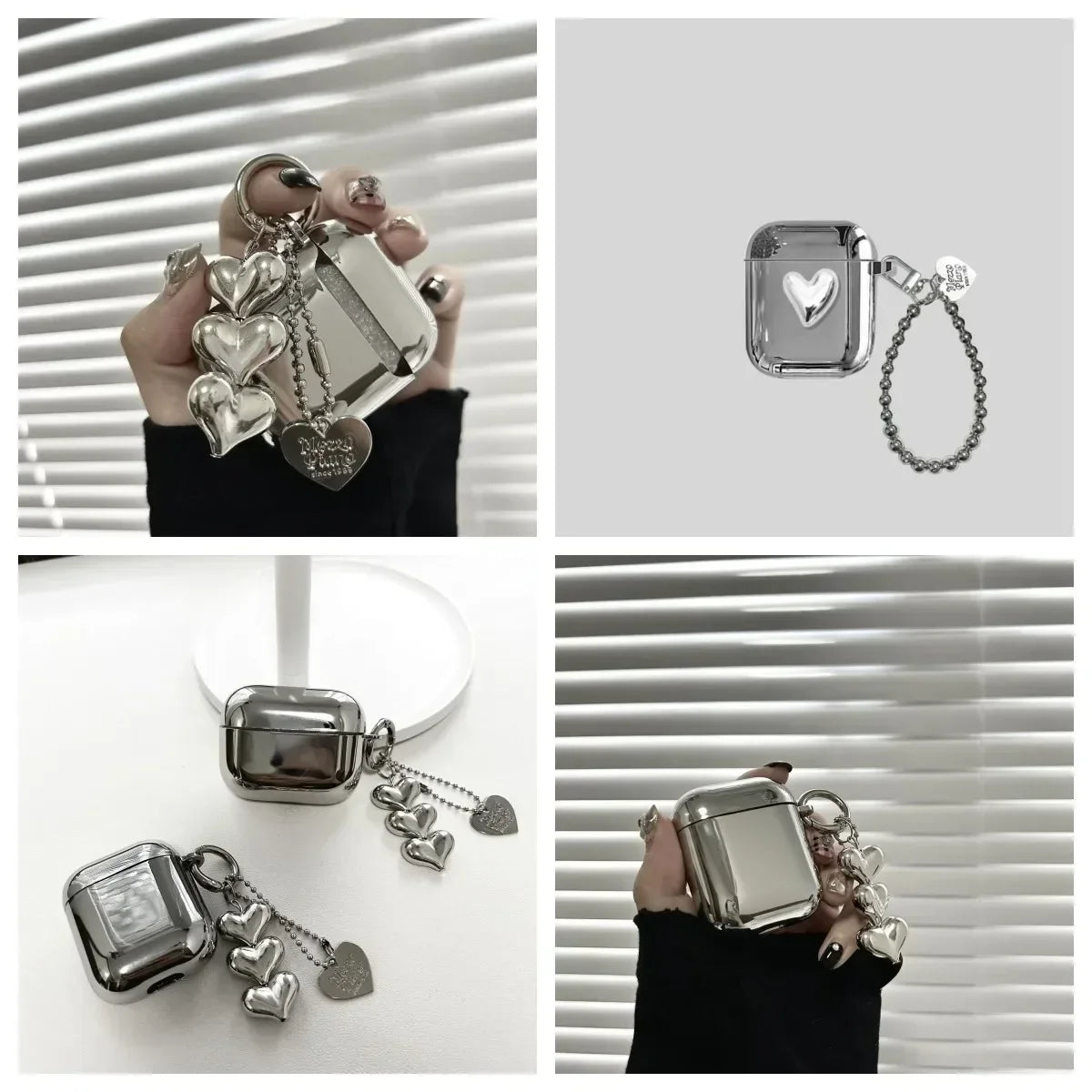 Luxury Silver Earphone Case with Heart Keyring - Smarsty