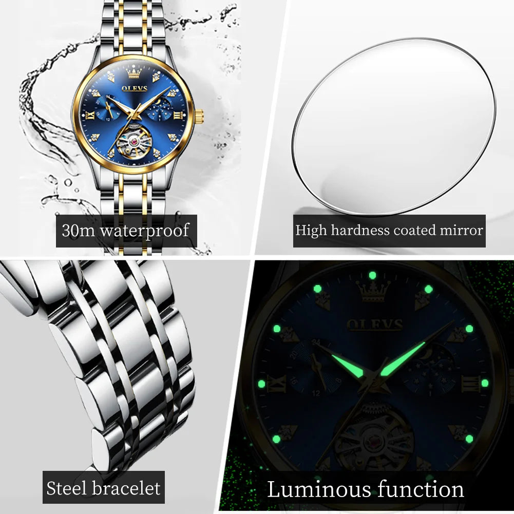 OLEVS Womens Automatic Mechanical Watch Waterproof Stainless Steel - Smarsty
