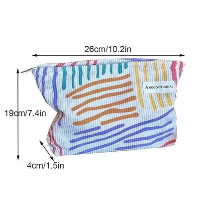Colorful Stripes Corduroy Cosmetic Bag Portable Travel Toiletry Bag Skincare Sundries Aesthetic Makeup Storage Bag-zmt - Smarsty