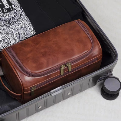 Leather Toiletry Bag for Men Women Dopp Kit Mens Hanging Toiletry Bag Travel Toiletry Bag for Traveling Large Cosmetic Bag for T - Smarsty