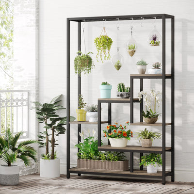 Tribesigns 5 Tiers Tall Indoor Plant Stand 70.9 inches Large Metal Plant Shelf with 10 PC S Hanging Hooks for Garden - Smarsty