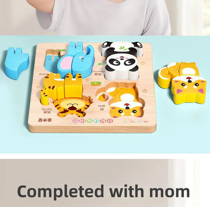 Montessori Cartoon 3D Wooden Puzzle Animal Traffic Jigsaw Toys for Kids Early Learning Educational Cognitive Game Children Gifts by Smarsty