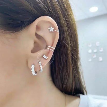 925 Sterling Silver Hoop Earrings White Crystal Luxury - Smarsty