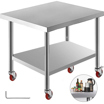 SucceBuy Stainless Steel Kitchen Worktable shelves Commercial Work Bench Table with Caster Wheels for Home Restaurant Storage - Smarsty