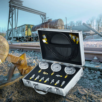 SucceBuy Hydraulic Pressure Test Kits Excavator Hydraulic Test Gauge Sets with Carrying Case for Excavator Tractors Machinery
