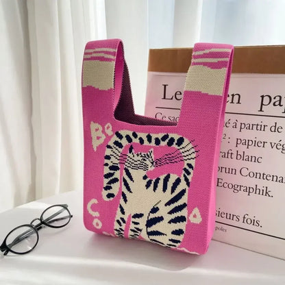 Cat Knit Handbag High Capacity Knot Wrist Bag For Women - Smarsty