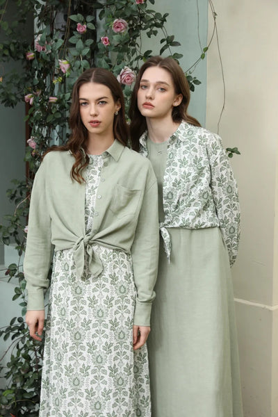 AS 2025 spring summer linen shirt + dress collection high quality print linen and knitting cardigan woman outfit - Smarsty