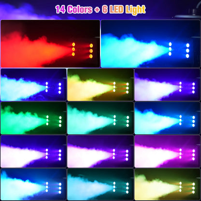 U'King 1500W Smoke Machine RGB 6 LED Fog Machine with Remote Control for DJ Disco Party Christmas Stage Effect Fogger Machine