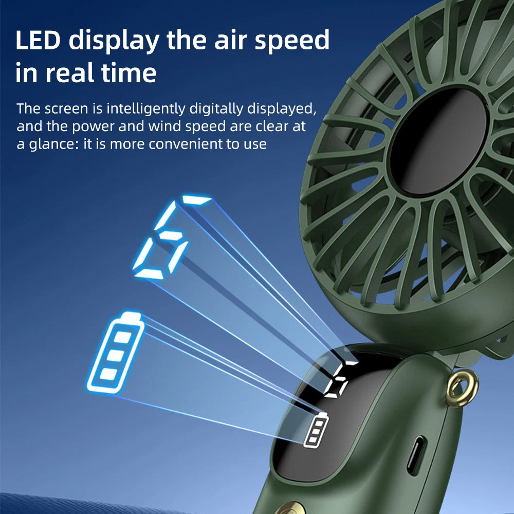 2PCS  Mini Handheld Fan 6 Speed USB Rechargeable Portable Foldable Desk Neck Hanging Fan with Phone Stand