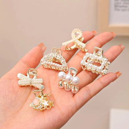 Mini Rhinestone Pearl Hair Claws For Women Sweet Geometric - Smarsty