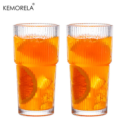 600ML Eco-Friendly Stripe Glass Coffee Cup with Lid - Smarsty