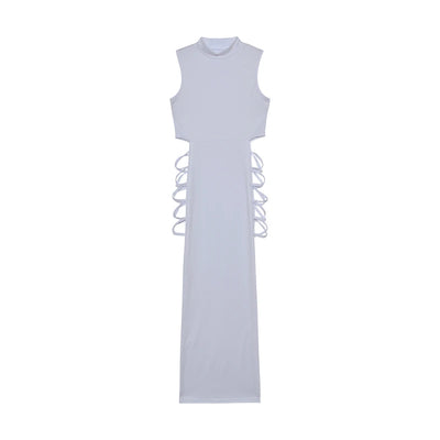 Criss Cross Cut Out Dress, Sexy Bodycon Mock Neck Sleeveless Dress, Women's Clothing - Smarsty