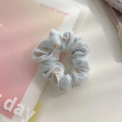 Double Layer Silk Hair Scrunchies Floral Soft Ponytail - Smarsty
