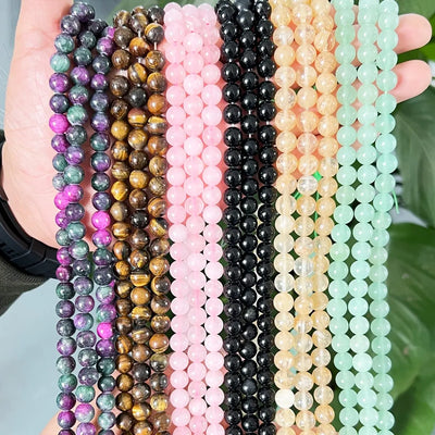 Natural Stone Beads Kit Rose Quartz Tiger Eye Obsidian - Smarsty
