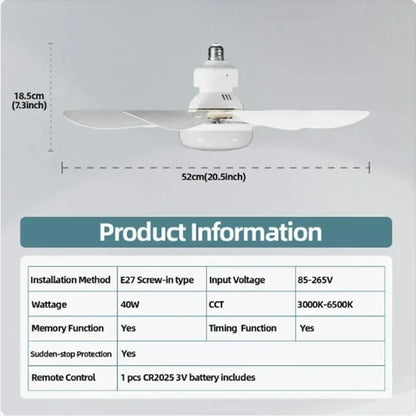 Ceiling fan light E27LED40W Strong wind 85-265V silent electric ceiling fan light remote control  85-265V living room kitchen
