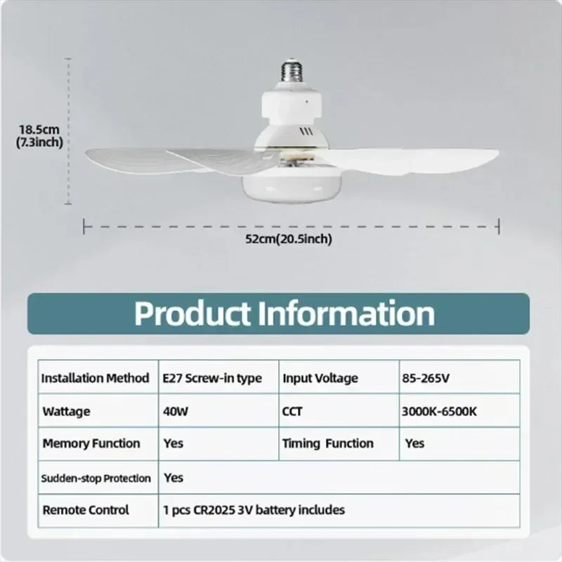 Ceiling fan light E27LED40W Strong wind 85-265V silent electric ceiling fan light remote control  85-265V living room kitchen