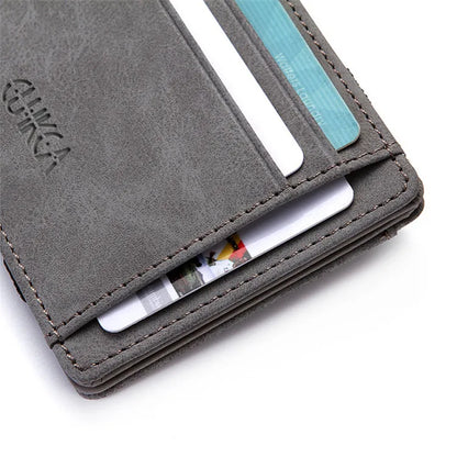 Mini Men Card Holder Wallets Zipper Coin Pocket Slim Magic Male Wallet Quality PU Leather Credit Bank Card Case Small Men Purses - Smarsty