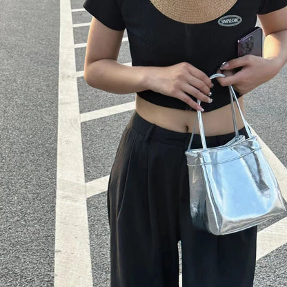 Bucket Bag For Women Silvery Pu Lunch Box Versatile Chic - Smarsty