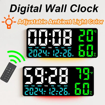 Digital Wall Clock with Remote Control and Humidity Display - Smarsty