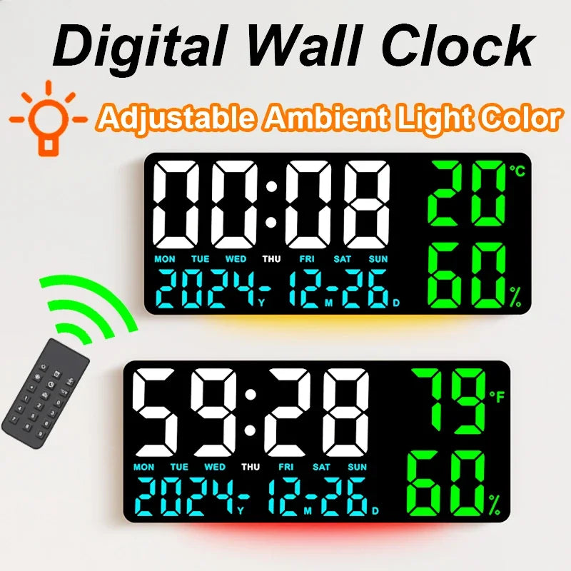 Digital Wall Clock with Remote Control and Humidity Display - Smarsty