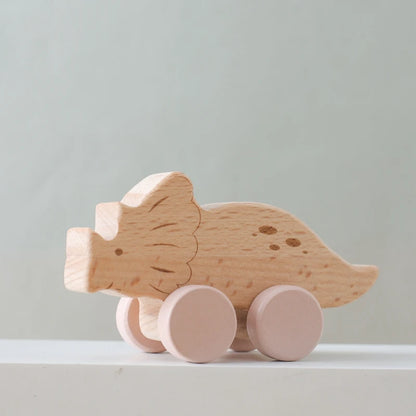 Wooden Baby Car Toys Beech Wooden Dinosaur Cartoon Car Teether Educational Montessori Toys For Children Teething Baby Toys