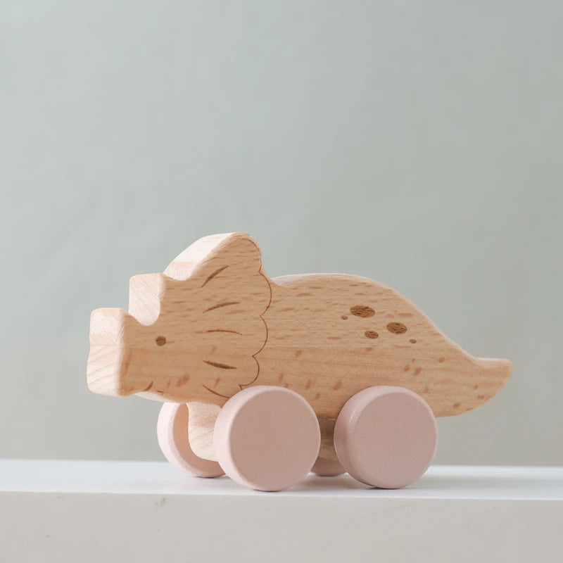Wooden Baby Car Toys Beech Wooden Dinosaur Cartoon Car Teether Educational Montessori Toys For Children Teething Baby Toys