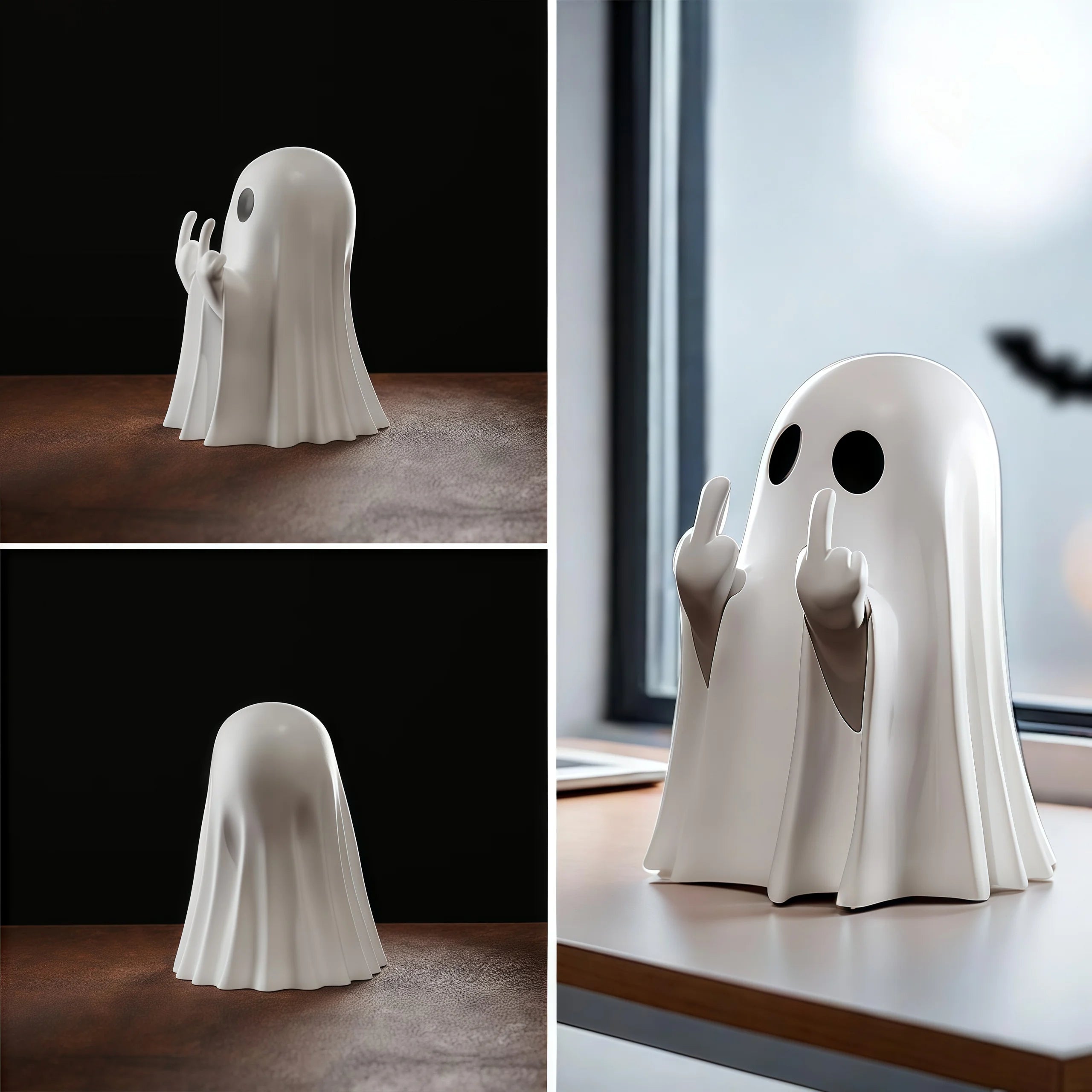 Cute Middle Finger Ghost Statue, Small Halloween Decor for Home, Centerpiece for Coffee Table, Adorable Horror Figure - Smarsty