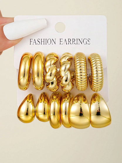 Classic Gold Drop Earrings 12pcs Set for Workplace Style - Smarsty