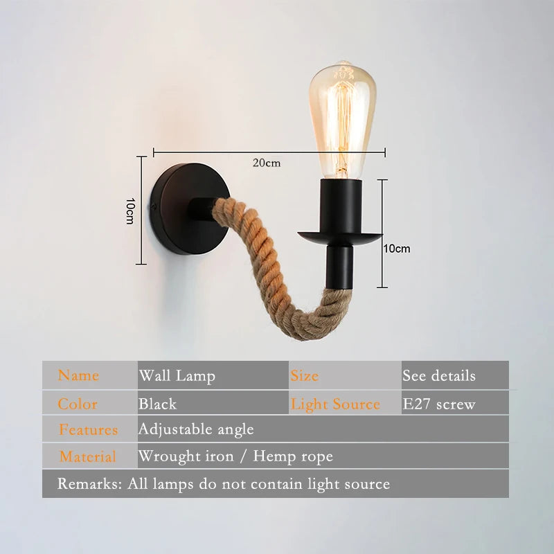Retro Hemp Rope Wall Lamp for Stylish Indoor Lighting - Smarsty