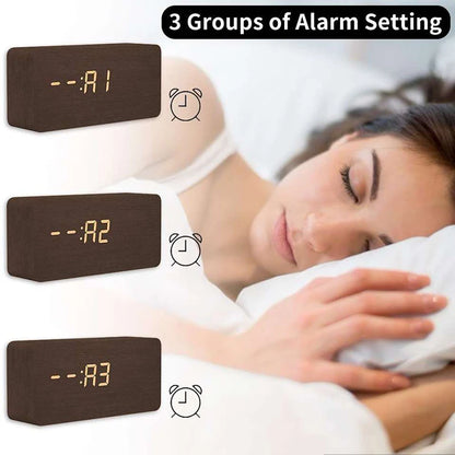 Wooden Digital Alarm Clock with Temperature Display - Smarsty