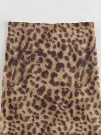Women Leopard Tulle Midi Skirt 2024 Summer Fashion High Waist Elasticated Waistband Long Skirts Streetwear - Smarsty
