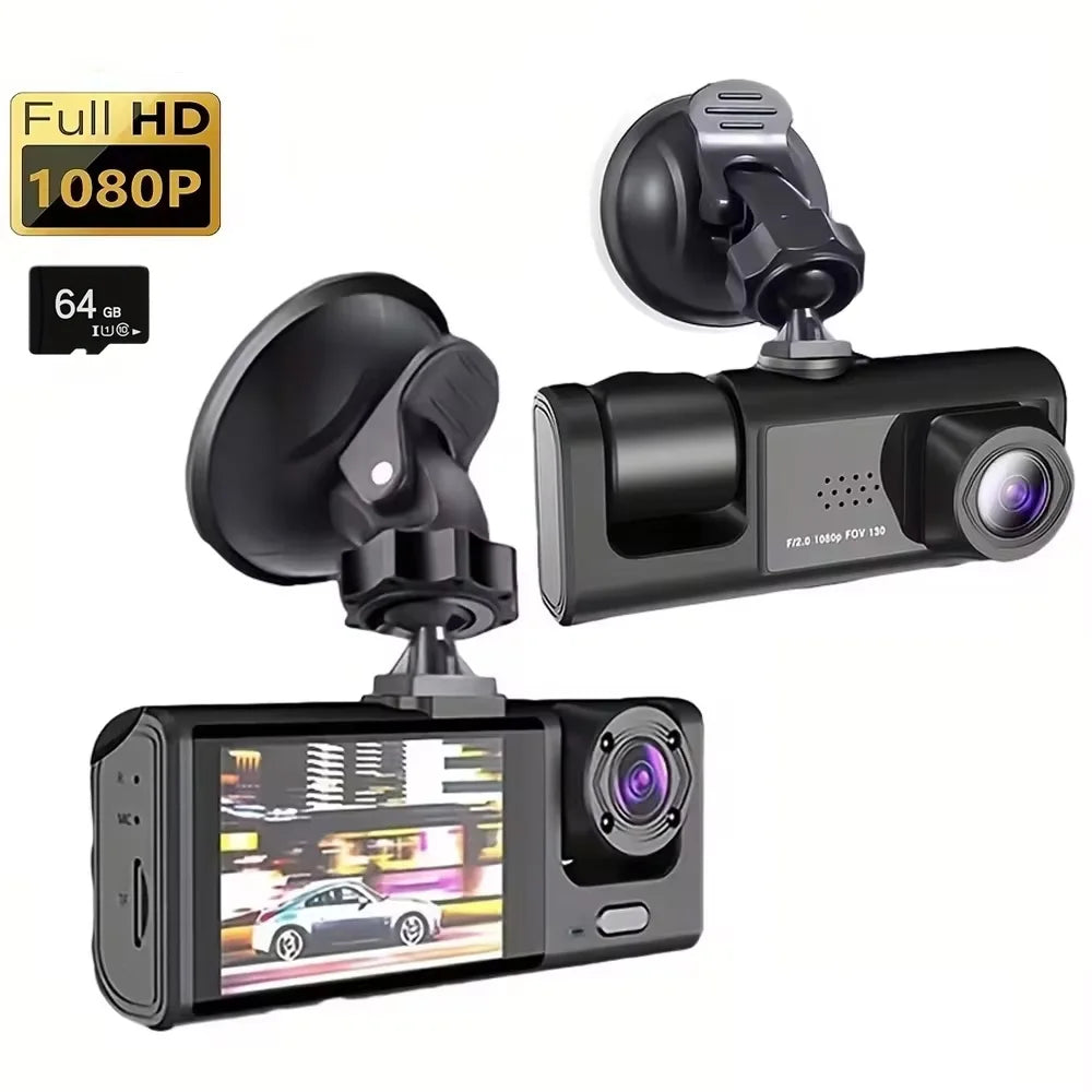 Dash Cam W/ IR Night Vision Loop Recording & 2" IPS Screen 1080P 3 Camera ， DVR recorder, video recorder, Vehicle DVR - Smarsty