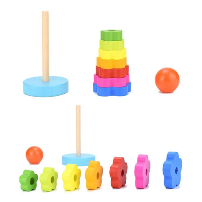 Wooden Rainbow Tower Children Educational Montessori Toys Childhood Learning Kids Colorful Wood Blocks for Christmas Gift TMZ