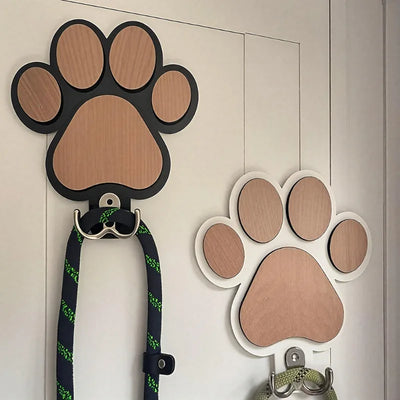 Paw Print Wooden Dog Leash Hanger Wall Hook for Collars & Coats Wood with Paw Design Leash Holder Claw Hook Gift for Dogs Lovers