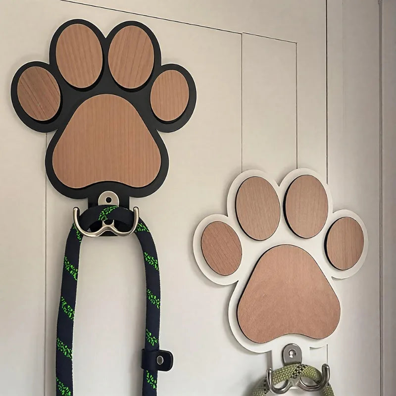 Paw Print Wooden Dog Leash Hanger Wall Hook for Collars & Coats Wood with Paw Design Leash Holder Claw Hook Gift for Dogs Lovers