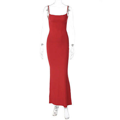 Hugcitar 2025 Spring Solid Sleeveless Backless Elegant Sexy Bodycon Y2K Maxi Prom Dress Women Clothes Birthday Party Casual Y2K