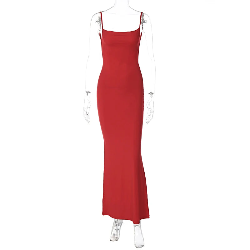 Hugcitar 2025 Spring Solid Sleeveless Backless Elegant Sexy Bodycon Y2K Maxi Prom Dress Women Clothes Birthday Party Casual Y2K