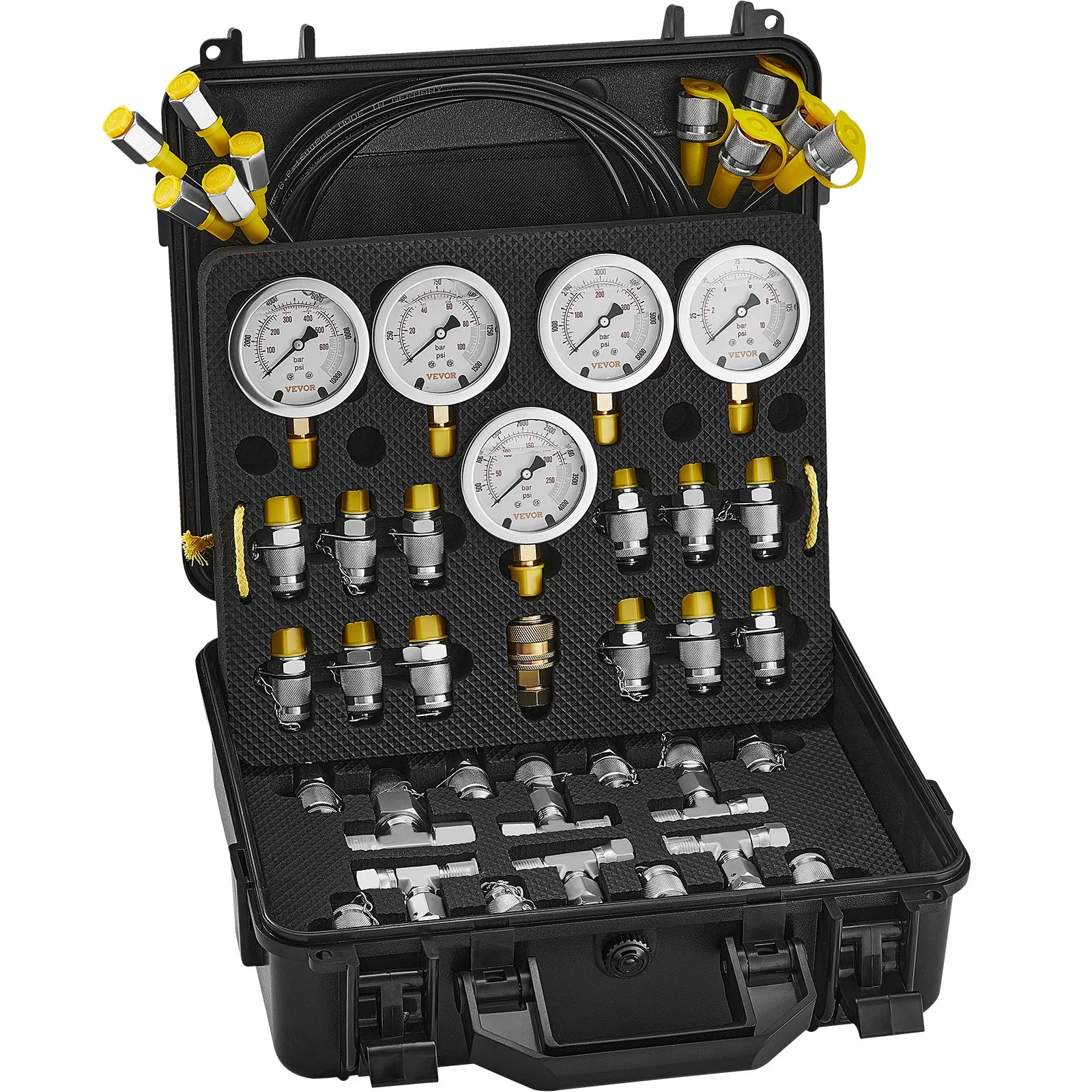 SucceBuy Hydraulic Pressure Test Kits Excavator Hydraulic Test Gauge Sets with Carrying Case for Excavator Tractors Machinery