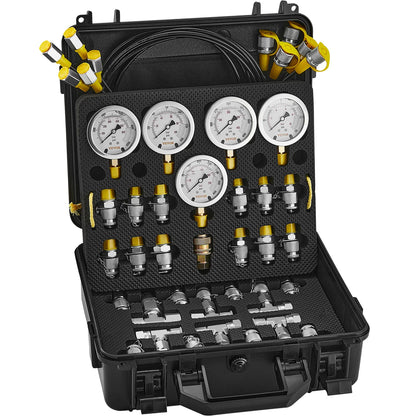 SucceBuy Hydraulic Pressure Test Kits Excavator Hydraulic Test Gauge Sets with Carrying Case for Excavator Tractors Machinery