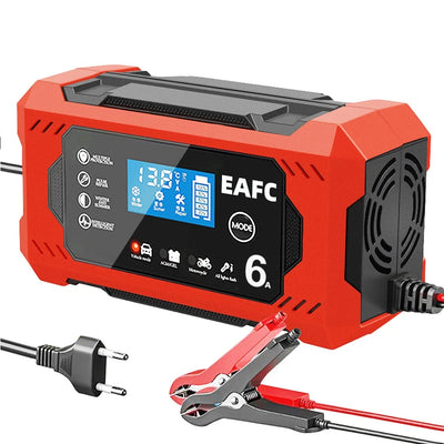 Car Battery Charger 12V 6A Intelligent Fast Charging Pulse Repair Type Full Auto-Stop Dual-Mode Lead Acid for Motorcycle Truck - Smarsty